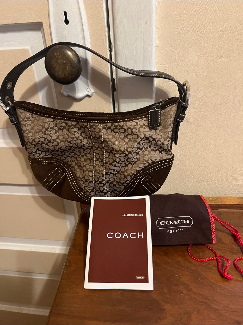 Coach Brown Signature Monogram Canvas Shoulder Bag with Dark Brown Trim - Picture 3 of 14